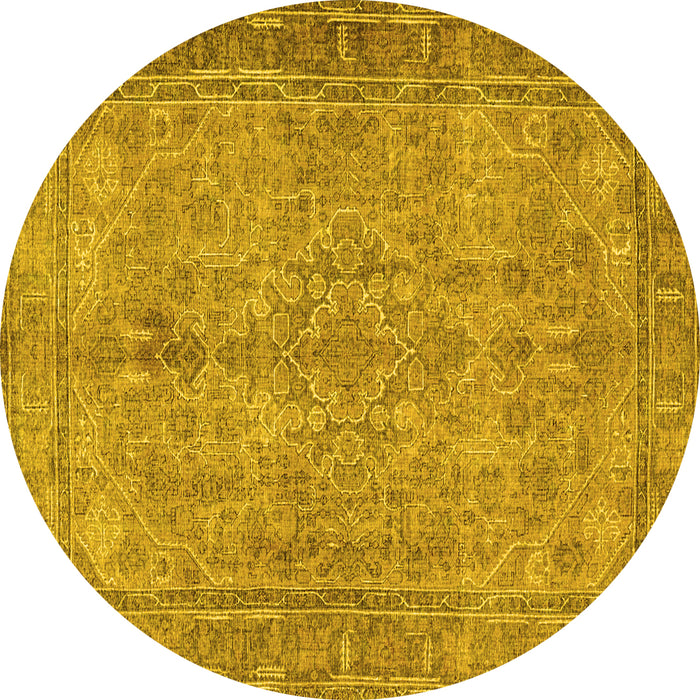 Round Machine Washable Persian Yellow Traditional Rug, wshtr4307yw