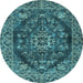 Round Machine Washable Persian Light Blue Traditional Rug, wshtr4308lblu