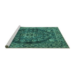 Sideview of Machine Washable Persian Turquoise Traditional Area Rugs, wshtr4308turq