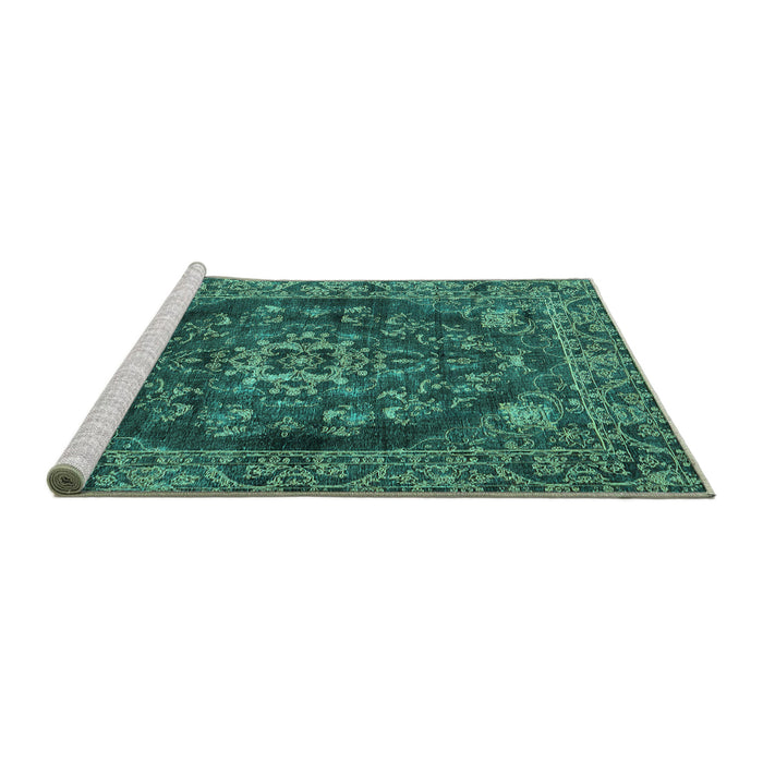 Sideview of Machine Washable Persian Turquoise Traditional Area Rugs, wshtr4308turq