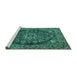 Sideview of Machine Washable Persian Turquoise Traditional Area Rugs, wshtr4308turq