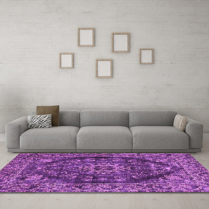 Machine Washable Persian Purple Traditional Area Rugs in a Living Room, wshtr4308pur