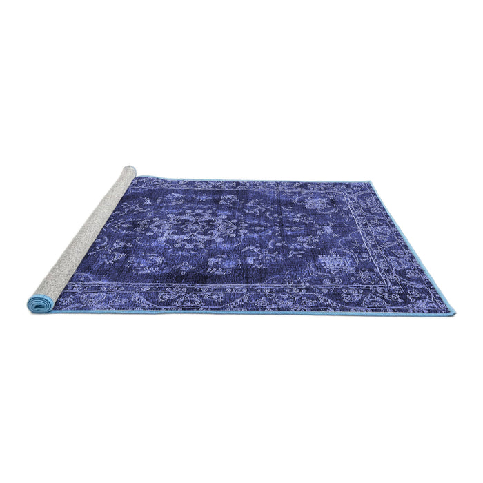 Sideview of Machine Washable Persian Blue Traditional Rug, wshtr4308blu
