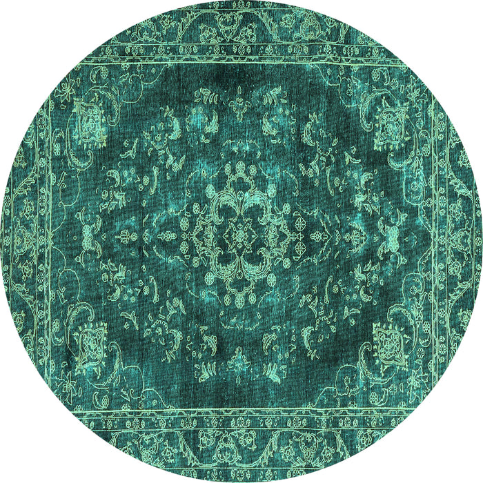 Round Persian Turquoise Traditional Rug, tr4308turq