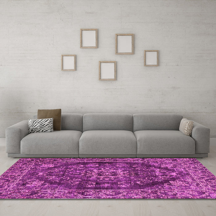 Machine Washable Persian Pink Traditional Rug in a Living Room, wshtr4308pnk