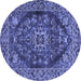 Round Machine Washable Persian Blue Traditional Rug, wshtr4308blu