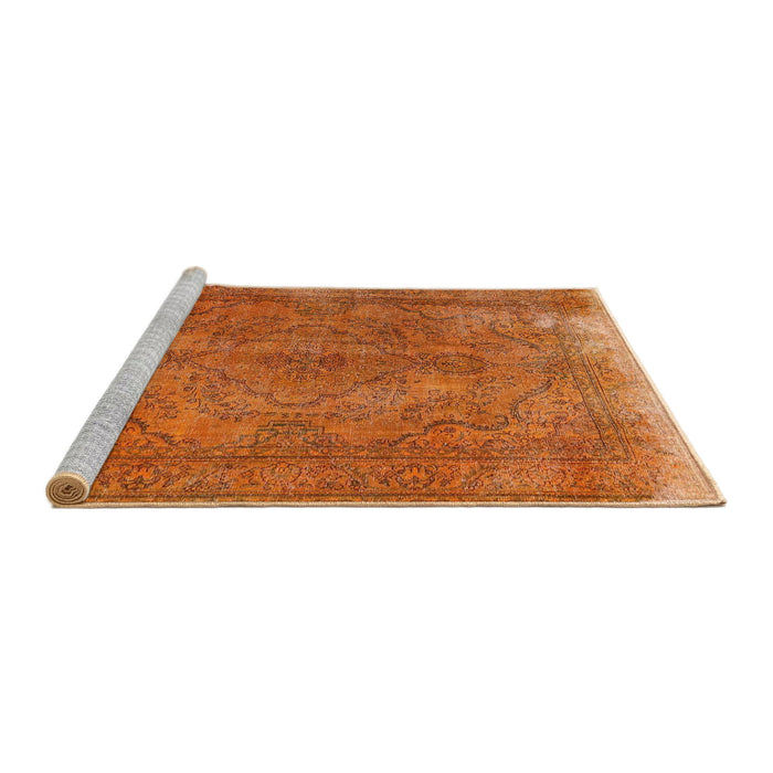 Sideview of Machine Washable Traditional Orange Red Rug, wshtr4309