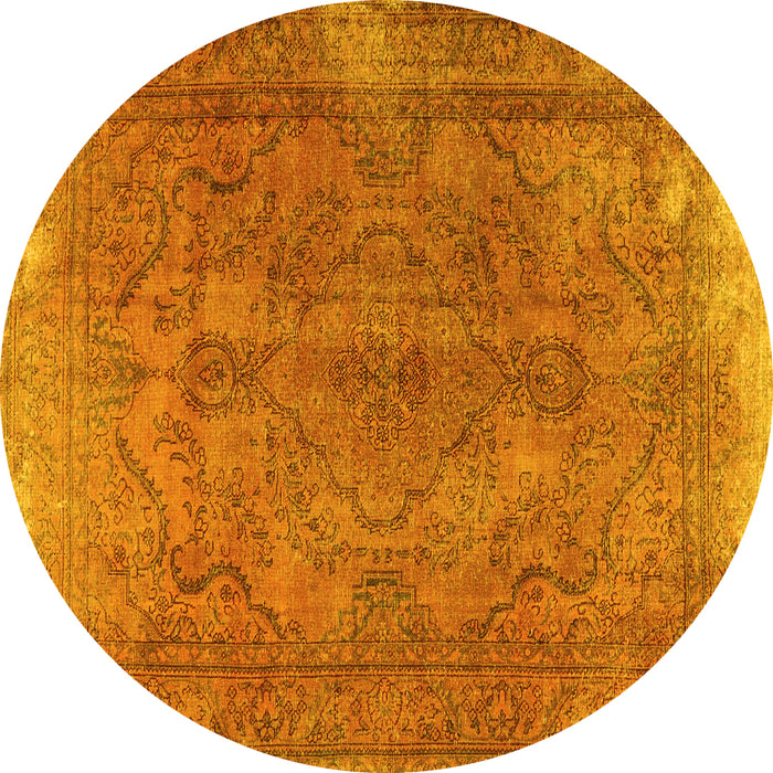 Round Machine Washable Persian Yellow Traditional Rug, wshtr4309yw