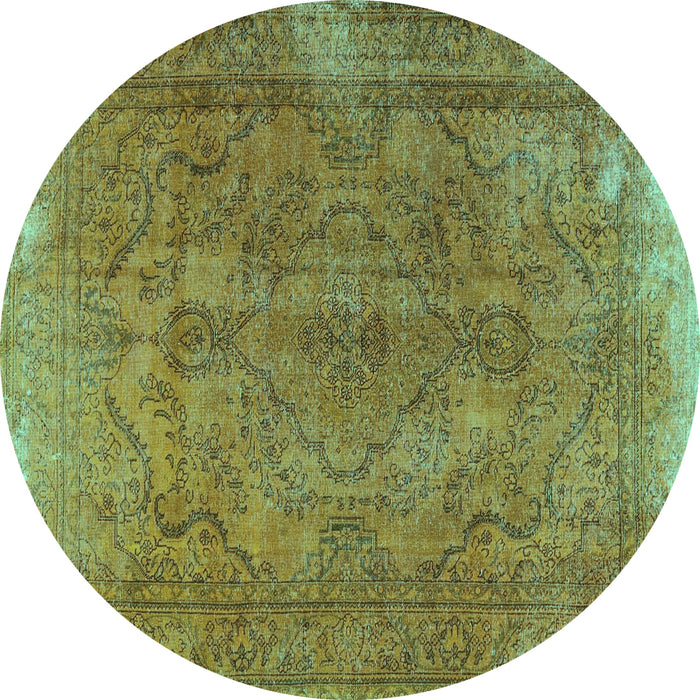 Round Machine Washable Persian Turquoise Traditional Area Rugs, wshtr4309turq
