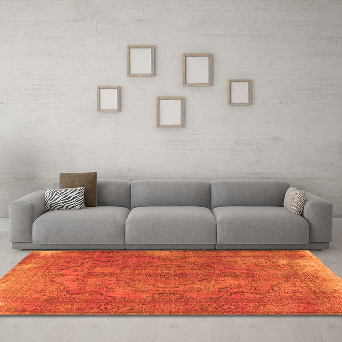 Machine Washable Persian Orange Traditional Area Rugs in a Living Room, wshtr4309org