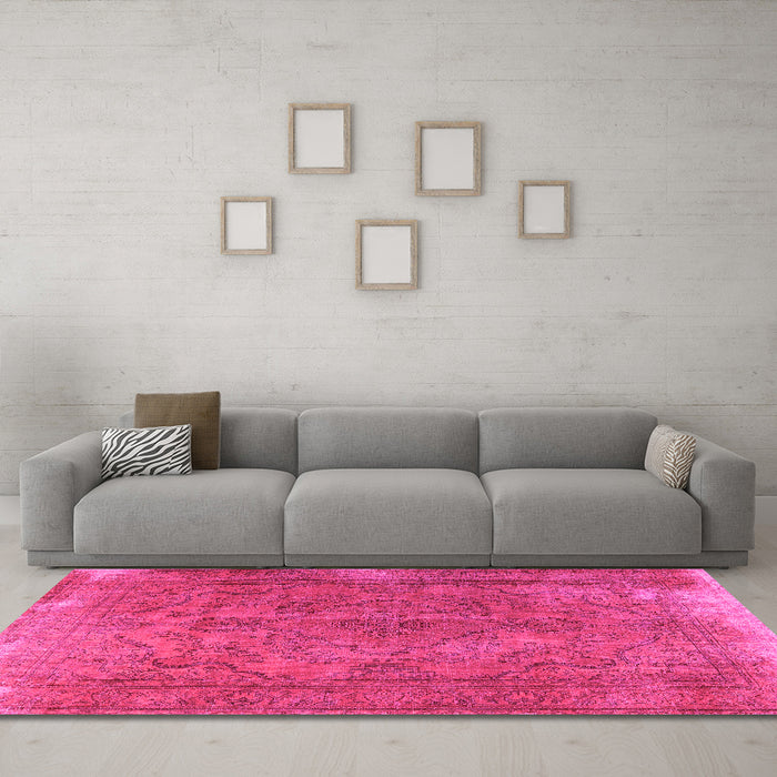 Machine Washable Persian Pink Traditional Rug in a Living Room, wshtr4309pnk
