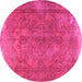 Round Machine Washable Persian Pink Traditional Rug, wshtr4309pnk