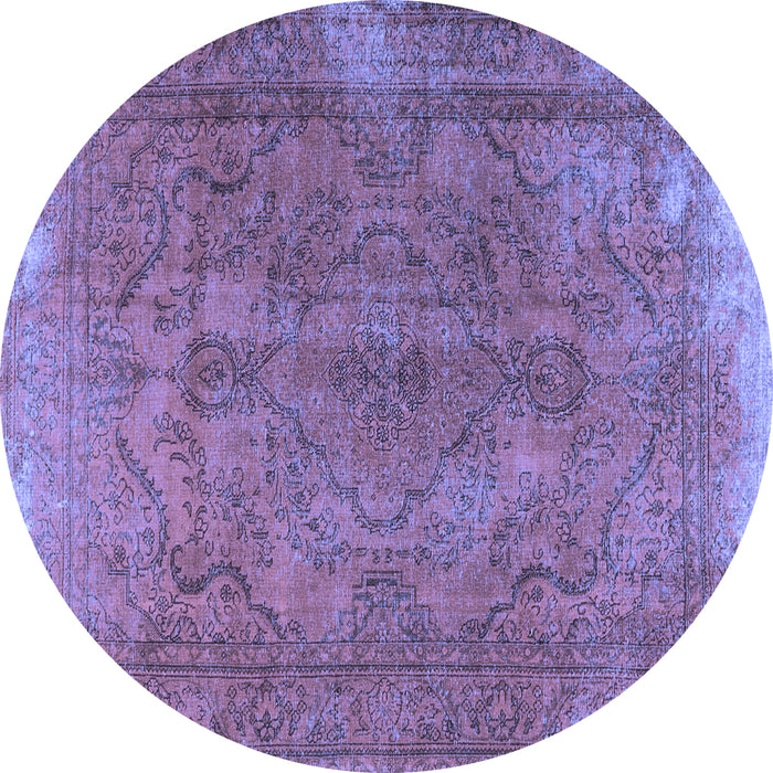 Round Machine Washable Persian Blue Traditional Rug, wshtr4309blu