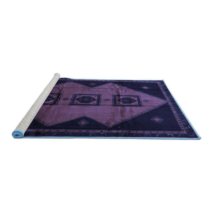 Sideview of Machine Washable Persian Blue Traditional Rug, wshtr430blu