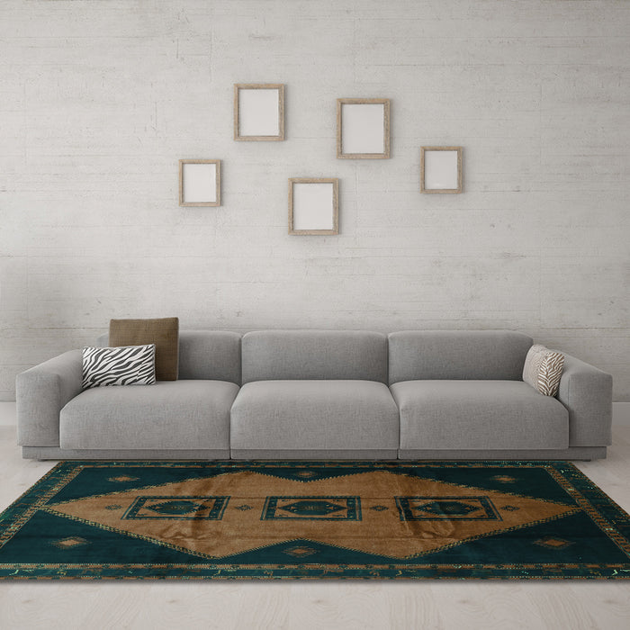 Machine Washable Persian Turquoise Traditional Area Rugs in a Living Room,, wshtr430turq