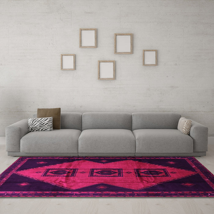 Machine Washable Persian Pink Traditional Rug in a Living Room, wshtr430pnk