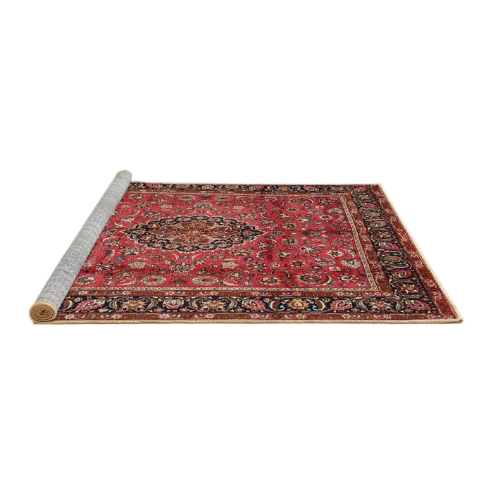 Sideview of Machine Washable Traditional Copper Red Pink Rug, wshtr431