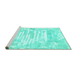 Sideview of Machine Washable Persian Turquoise Traditional Area Rugs, wshtr4310turq