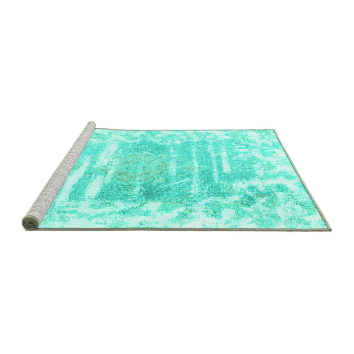 Sideview of Machine Washable Persian Turquoise Bohemian Area Rugs, wshtr4311turq