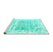 Sideview of Machine Washable Persian Turquoise Bohemian Area Rugs, wshtr4311turq