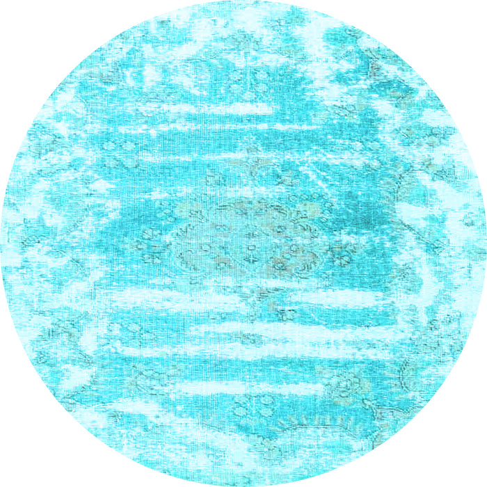 Round Machine Washable Persian Light Blue Bohemian Rug, wshtr4311lblu
