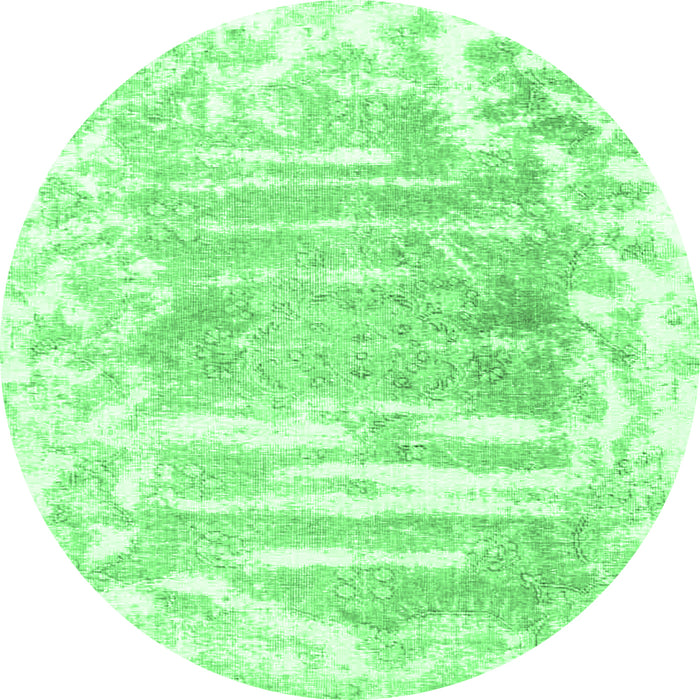 Round Machine Washable Persian Emerald Green Bohemian Area Rugs, wshtr4311emgrn