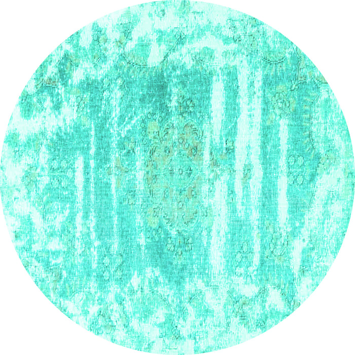 Round Machine Washable Persian Turquoise Bohemian Area Rugs, wshtr4311turq