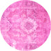 Round Machine Washable Persian Pink Traditional Rug, wshtr4312pnk