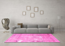 Machine Washable Persian Pink Traditional Rug in a Living Room, wshtr4312pnk