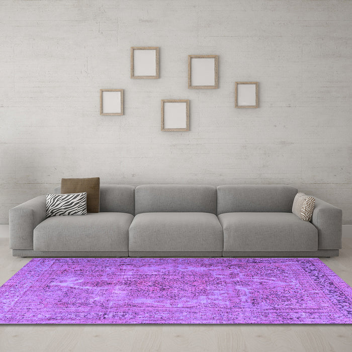 Machine Washable Persian Purple Bohemian Area Rugs in a Living Room, wshtr4313pur