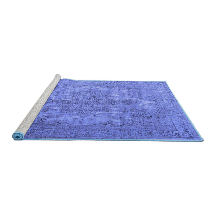 Sideview of Machine Washable Persian Blue Bohemian Rug, wshtr4313blu