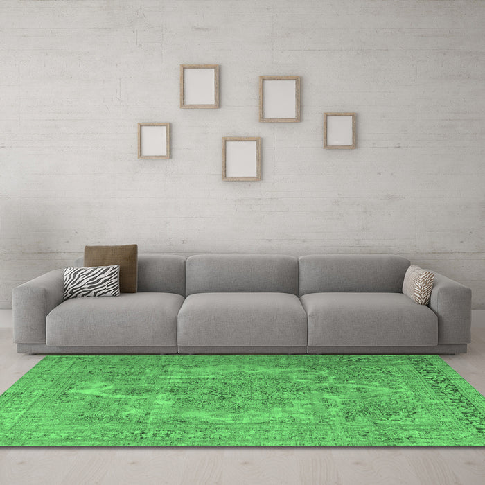 Machine Washable Persian Emerald Green Bohemian Area Rugs in a Living Room,, wshtr4313emgrn