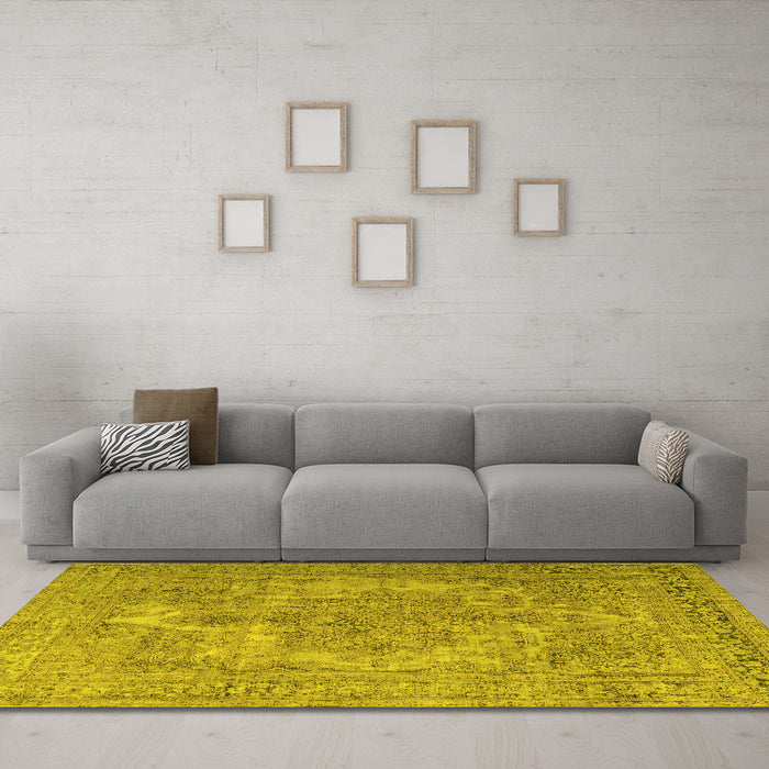 Machine Washable Persian Yellow Bohemian Rug in a Living Room, wshtr4313yw