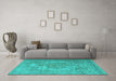 Machine Washable Persian Turquoise Bohemian Area Rugs in a Living Room,, wshtr4313turq