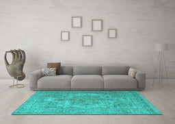 Machine Washable Persian Turquoise Bohemian Area Rugs in a Living Room,, wshtr4313turq