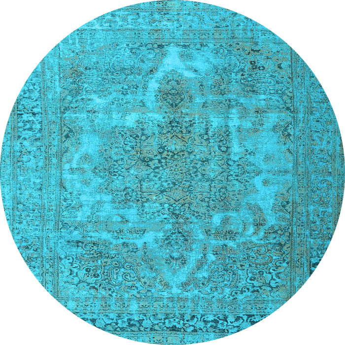 Round Machine Washable Persian Light Blue Bohemian Rug, wshtr4313lblu