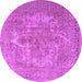 Round Machine Washable Persian Pink Bohemian Rug, wshtr4313pnk