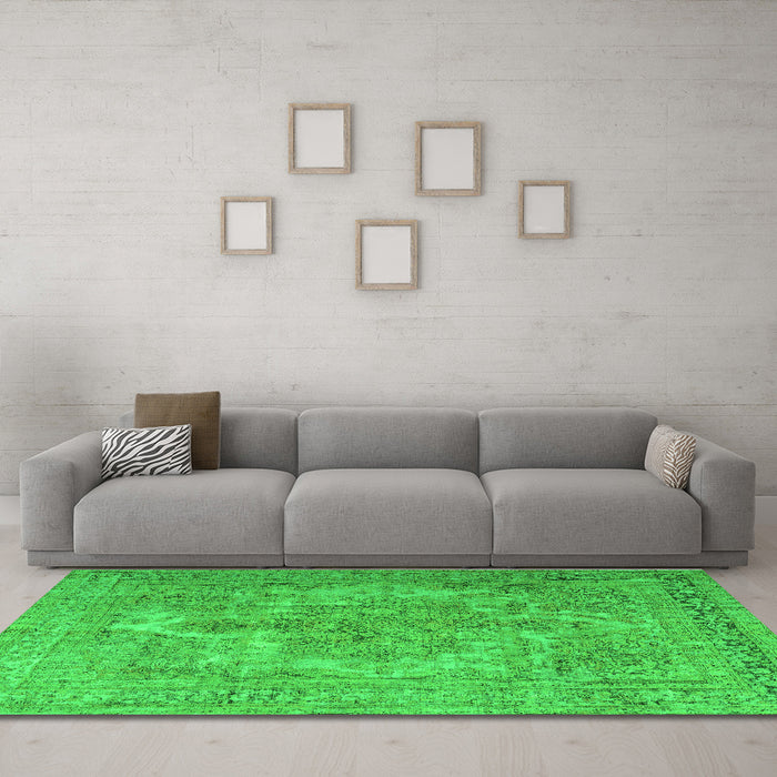 Machine Washable Persian Green Bohemian Area Rugs in a Living Room,, wshtr4313grn