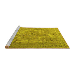 Sideview of Machine Washable Persian Yellow Bohemian Rug, wshtr4313yw
