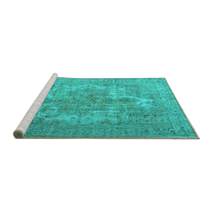 Sideview of Machine Washable Persian Turquoise Bohemian Area Rugs, wshtr4313turq