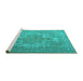 Sideview of Machine Washable Persian Turquoise Bohemian Area Rugs, wshtr4313turq