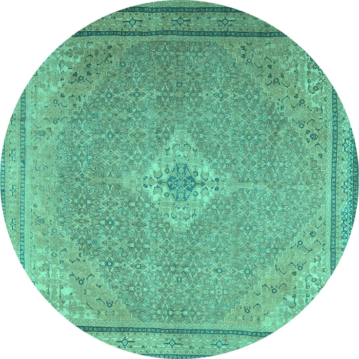 Round Machine Washable Persian Turquoise Traditional Area Rugs, wshtr4314turq