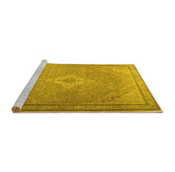 Sideview of Machine Washable Persian Yellow Traditional Rug, wshtr4314yw