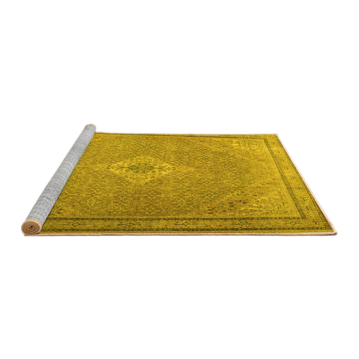 Sideview of Machine Washable Persian Yellow Traditional Rug, wshtr4314yw