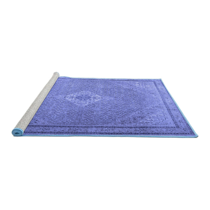 Sideview of Machine Washable Persian Blue Traditional Rug, wshtr4314blu