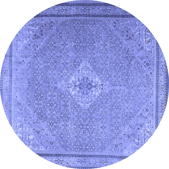 Round Machine Washable Persian Blue Traditional Rug, wshtr4314blu