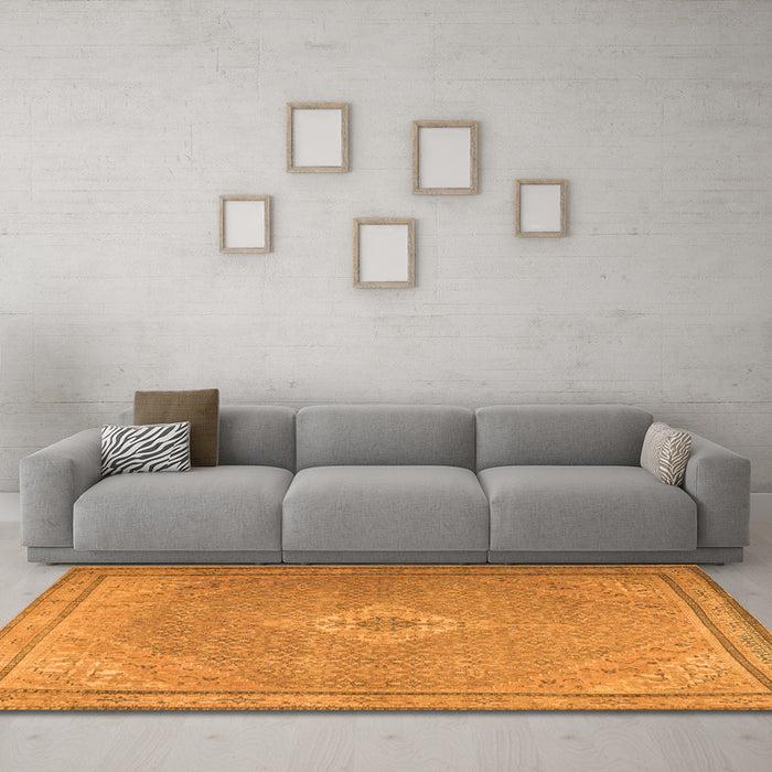 Machine Washable Persian Orange Traditional Area Rugs in a Living Room, wshtr4314org