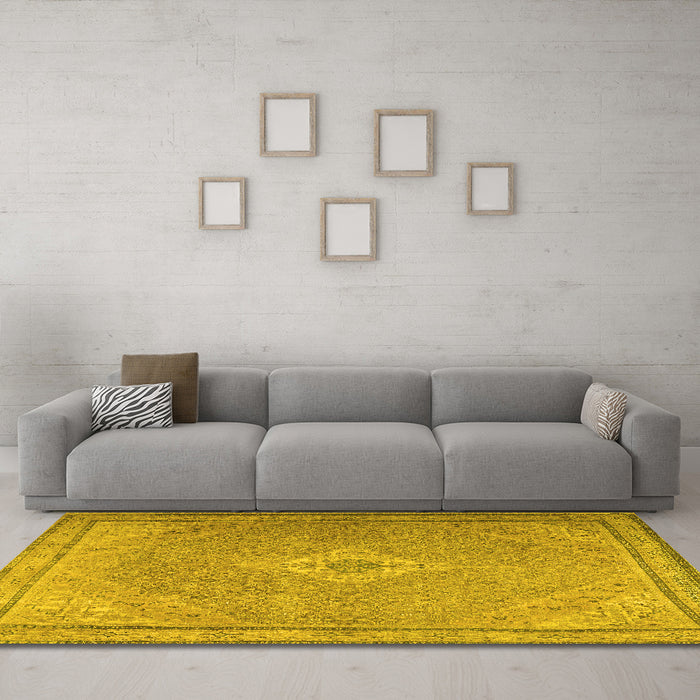 Machine Washable Persian Yellow Traditional Rug in a Living Room, wshtr4314yw