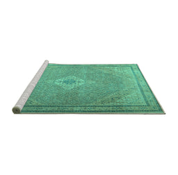 Sideview of Machine Washable Persian Turquoise Traditional Area Rugs, wshtr4314turq
