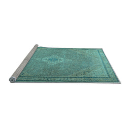 Sideview of Machine Washable Persian Light Blue Traditional Rug, wshtr4314lblu